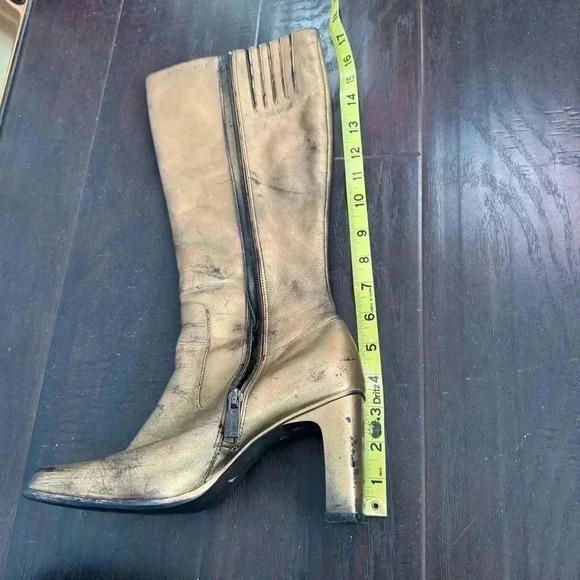 Y2K vintage leather gold and black washed heeled booties 38 - Picture 8 of 8